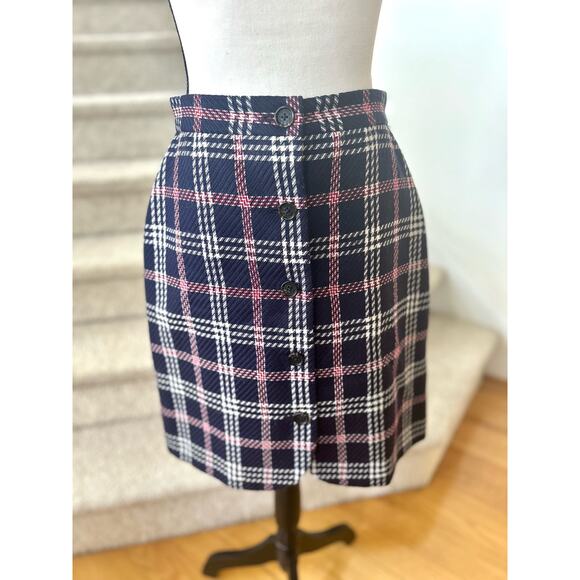 Brooks Brothers Red Fleece Navy, Red, White Plaid Wool Skirt - Picture 1 of 6